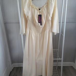 NWT ROMWE Cream Ruffle-Trim Square Neck Maxi Dress 3x